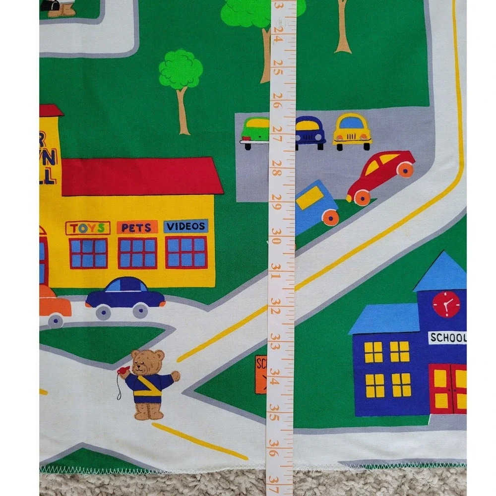 Vintage Kids Our Town Teddy Bear Road Map Play Mat Fabric Panel Traffic 44x36.5